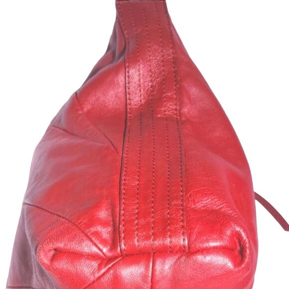 Pelle Studio Diagonal Striped Dark Red Genuine Leather Shoulder Bag 16"X10"X4.5" - Picture 6 of 12